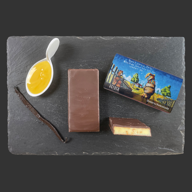 Eierlikoer-Osterschokolade, Handgemachte Schokolade, Regionale Schokolade, Schokolade Steiermark, Schokoladen aus Österreich, Vanille, Eierlikoer,